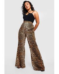 Boohoo - Plus Leopard Print Woven Wide Leg Pants - Lyst