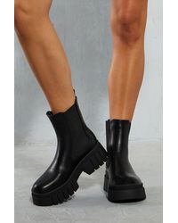 MissPap - Leather Look Chunky Sole Ankle Boots - Lyst