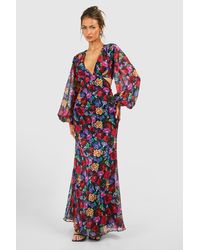 Boohoo - Dobby Floral Cut Out Maxi Dress - Lyst