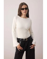 WOVCOR - Fitted Boat Neck Long Sleeve Soft Stretch Knit Blouse - Lyst