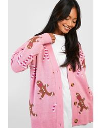 Boohoo - Gingerbread And Candy Cane Christmas Cardigan - Lyst