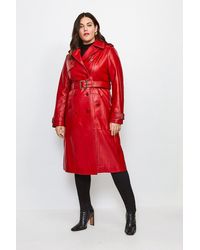 Karen Millen - Plus Size Leather Trench Belted Coat - Lyst