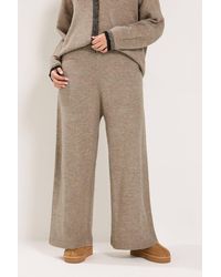 Yours - Contrast Ribbed Wide Leg Trousers - Lyst