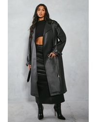 MissPap - Premium Oversized Leather Look Long Line Biker Jacket - Lyst