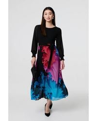 Izabel London - Floral Contrast Print Tie Waist Midi Dress - Lyst