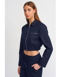 Dilvin - Crop Crepe Bomber Jacket - Lyst
