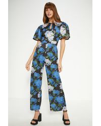 Oasis - Floral Printed Scuba Cut Out Jumpsuit - Lyst