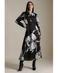 Karen Millen - Graphic Linear Twist Neck Woven Maxi Dress - Lyst