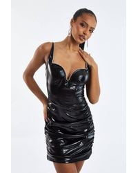 Rebellious Fashion - Faux Leather Side Ruched Mini Dress - Lyst