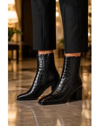 Spot on - Block Heel Ankle Boots With Stretch Side Panel - Lyst