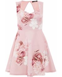 quiz navy and pink floral tea dress