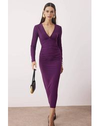 WOVCOR - Long Sleeve V Neck Maxi Dress W/ Lined Finish - Lyst