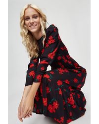 Dorothy Perkins - (ay) Red Spaced Floral Ruched Waist Midi Dress - Lyst