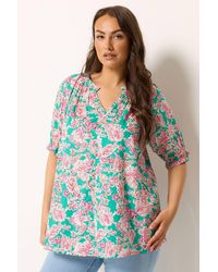 Yours - Floral Print Frill Neck Top - Lyst