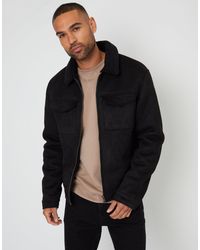 Threadbare - Faux Suede Borg Lined Aviator Jacket - Lyst