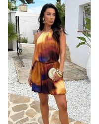 AX Paris - Multi Smudge Print Racer Neck Bubble Hem Mini Dress - Lyst