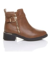 AJVANI - Low Heel Zip Chunky Sole Buckle Ankle Boots - Lyst