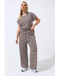 Yours - Stripe Ribbed Wide Leg Trousers - Lyst