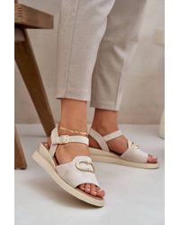 Love Lace - Jezzi Suede Wedge Sandals With Adjustable Strap & Buckle - Lyst