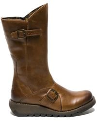 Infinity Leather - Fly London Mes 2 Wedge Heel Buckle Mid-Calf Leather Zip Platform Boots - Lyst
