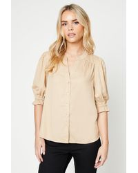 Dorothy Perkins - Petite Button Front Half Sleeve Overhead Blouse - Lyst