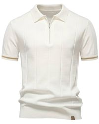 MODISHION - Turn-Down Short-Sleeve Polo Shirt With Partial Zip Placket - Lyst