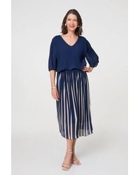 Izabel London - Striped Pleat 1/2 Sleeve Midi Dress - Lyst