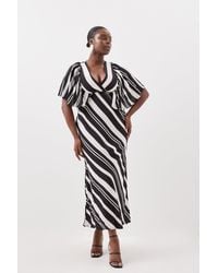 Karen Millen - Plus Size Striped Angel Sleeve Woven Midi Dress - Lyst