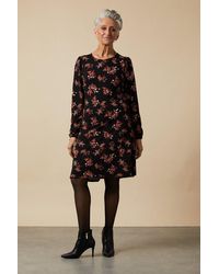 Wallis - Petite Black Floral Tie Cuff Jersey Shift Dress - Lyst