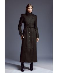 Karen Millen - Tailored Wool Blend High Neck Belted Maxi Coat - Lyst