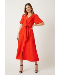 Wallis - Red Tie Front Midi Dress - Lyst