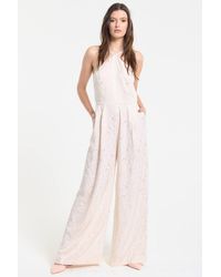 Liquorish - Champagne Jacquard Wide Leg Jumpsuit - Lyst