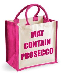 60 SECOND MAKEOVER - Medium Jute Bag May Contain Prosecco Pink Bag New Mum - Lyst
