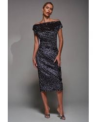 Jolie Moi - Velvet Print Ruched Bodycon Dress - Lyst