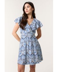 Blue Vanilla - Short Sleeve Zip V-Neck Mini Dress - Lyst