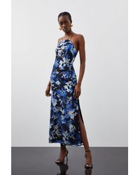 Karen Millen - Petite Satin Floral Devore Woven Strappy Maxi Dress - Lyst