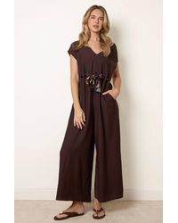 Blue Vanilla - Shirred Waist Sleeveless V-Neck Jumpsuit - Lyst