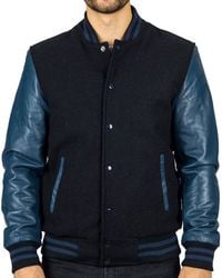 TruClothing - Varsity Bomber Jacket Wool Body Real Leather Sleeves College Baseball Coat - Lyst