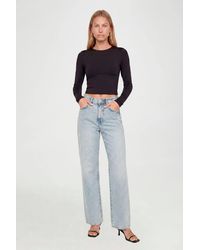Roselle - Slinky Double Layer Crew Neck Long Sleeve Crop Top - Lyst