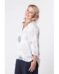 Luca Vanucci - Linen Printed Top With 3/4 Sleeves - Lyst