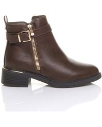 AJVANI - Low Heel Zip Chunky Sole Buckle Ankle Boots - Lyst