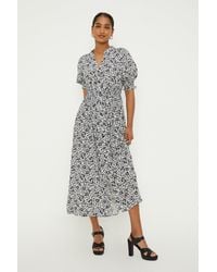 Dorothy Perkins - Mono Ditsy Print Shirred Waist Midi Shirt Dress - Lyst
