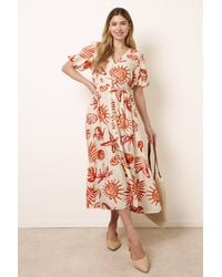 Blue Vanilla - Shirred Waist Short Sleeve Button Up V-Neck Midi Dress - Lyst