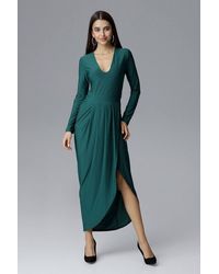 KDMD - Heart Neck Asymmetrical Long Sleeve Slit Dress - Lyst