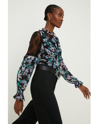 Oasis - Lace Detailed Floral Ruffle Tie Neck Blouse - Lyst