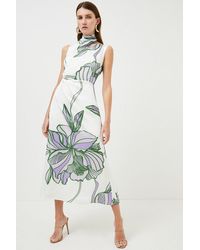 Karen Millen - Graphic Floral Cut Out Woven Midi Dress - Lyst
