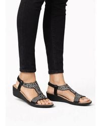 LARANGE - Rhinestone Embellished Wedge Sandals Elastic Back Strap Comfort Shoes - Lyst