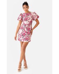 Maya Deluxe - Floral Short Puff Sleeve Mini Dress - Lyst