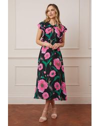 Wallis - Poppy Print Ruffle Sleeve Midi Dress - Lyst