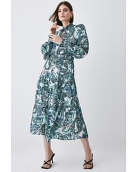 Karen Millen - Paisley Shirred Detail Woven Maxi Dress - Lyst